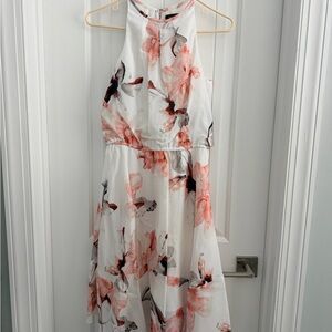 White House Black Market Pink and White Floral Midi Dress